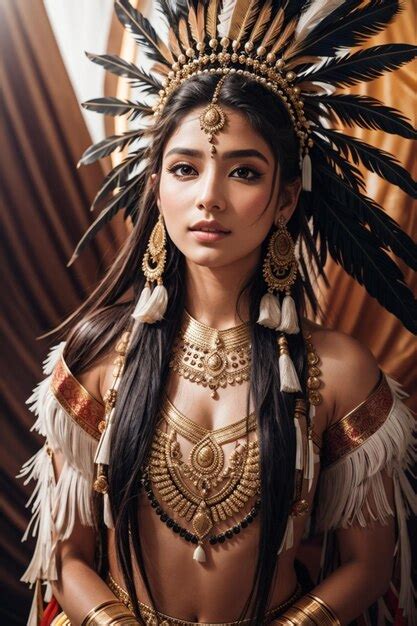 Premium Ai Image Beautiful Sexy Native American Woman In Traditional Tribal Costume