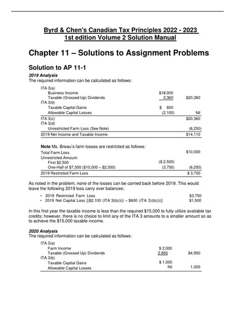 Solution Manual For Byrd Chen S Canadian Tax Principles St Edition