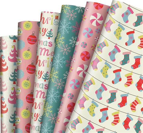 Amazon AnyDesign 12 Sheet Christmas Wrapping Paper Pink Blue Xmas