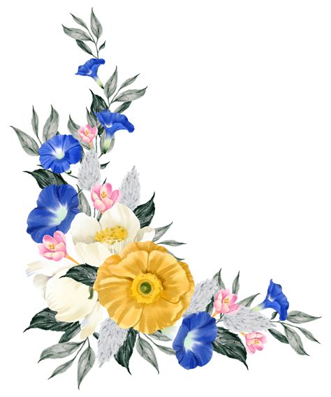 Free Spring Floral Bouquet Watercolor Blue And Yellow Flower Blooming