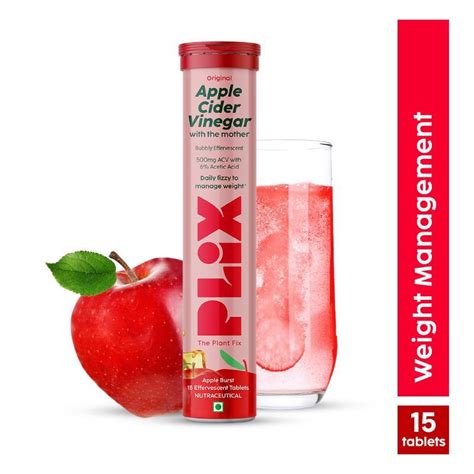 Plix Acv Apple Cider Vinegar Effervescent Tablet With Mother For Weight Loss And Reduce Bloating