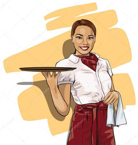 Pretty Woman Waitress With A Tray Stock Vector Yura Fx 9376769