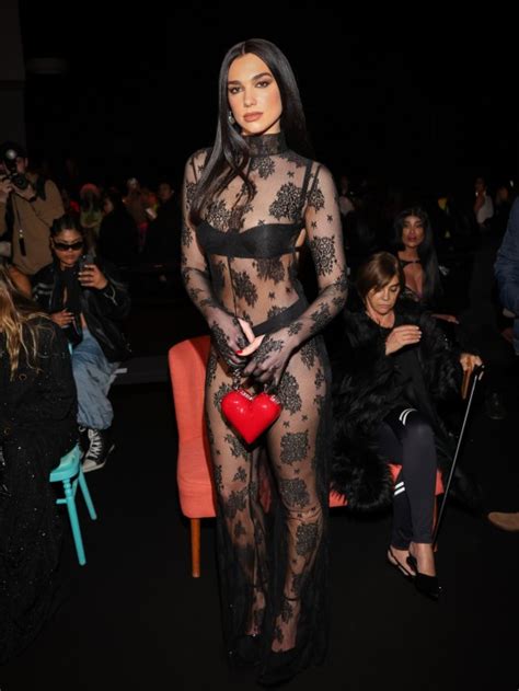 Dua Lipa Wows In Sheer Lace Bodystocking And Black Lingerie At Mfw