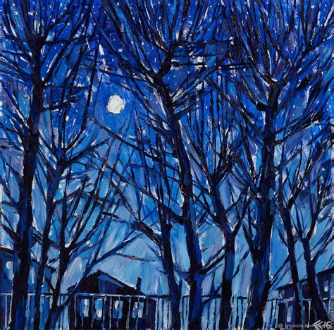 «Ночь» Картина масло ночной пейзаж зима луна деревья – купить на ...