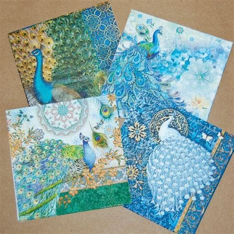 Decoupage Napkins Peacock Design 4 Different Peacock Paper