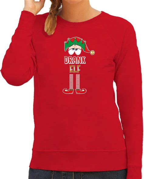 Bellatio Decorations Foute Kersttrui Sweater Dames Drank Elf Rood