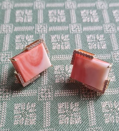 K Gold Vintage Japanese Momo Coral Earrings Gem