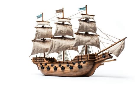 Toy Pirate Ship on White Background Sails and Cannons | Premium AI ...