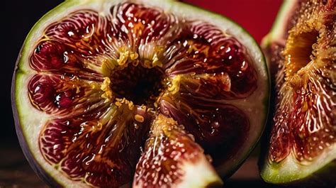 A Fresh Juicy Fig Cut In Half Revealing Its Sweet Interior Premium Ai