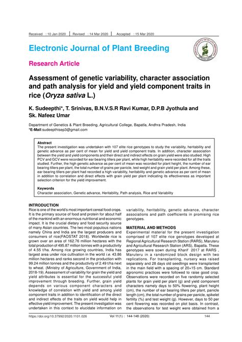 PDF Assessment Of Genetic Variability Character Association And Path