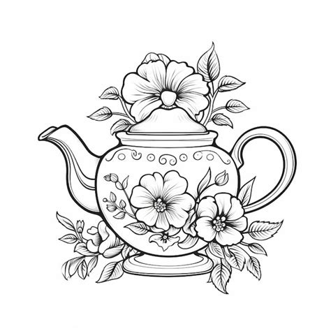 Premium Photo A Drawing Of A Teapot With Flowers On It Generative Ai