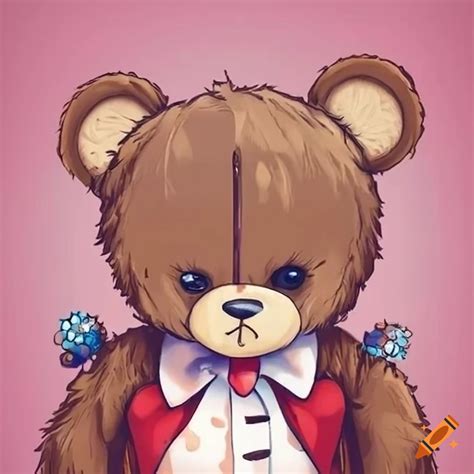 Anime Style Cute Teddy Bear With Diamon Barret On Ear And Little Red Tie On Craiyon