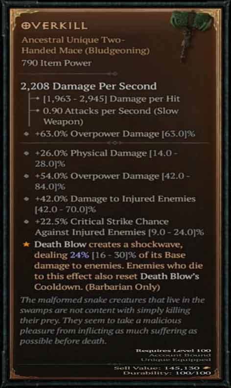 Diablo 4 Unique Overkill