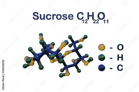 Structural chemical formula and molecular model of sucrose. It is ...