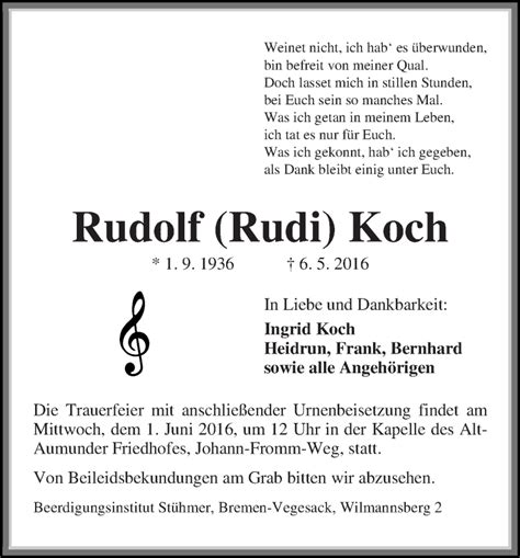 Traueranzeigen Von Rudolf Rudi Koch Trauer Gedenken