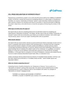 CELL PRESS DECLARATION OF INTERESTS POLICY Preview Cell Press