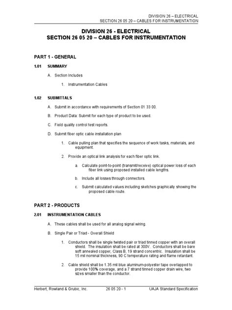 26 05 20 - Cables For Instrumentation | PDF | Electrical Wiring ...