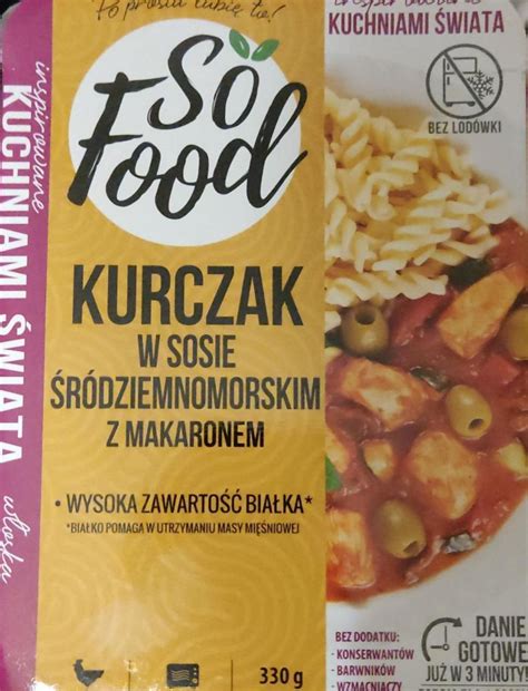 Kurczak W Sosie R Dziemnomorskim Z Makaronem So Food Kalorie Kj A