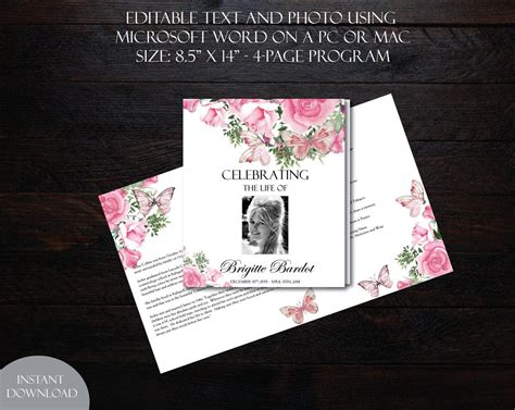 Diy Printable X Bi Fold Funeral Program Memorial Etsy