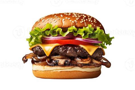 Delicious Mushroom Swiss Burger Isolated On Transparent Background