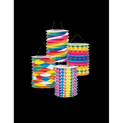 Lot de 12 lampions cylindrique bariolé multicolore 16 cm