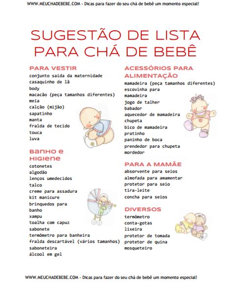 Lista De Cha De Bebe - Lista de Presentes para Chá de Bebê