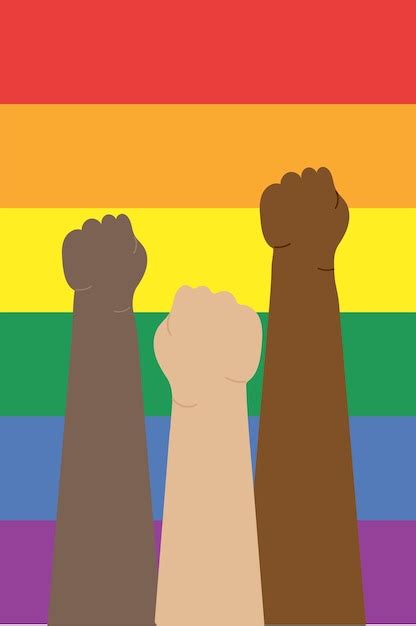 Premium Vector Hands With A Fist Raised Up On The Rainbow Background