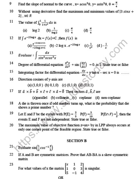 Cbse Class Mathematics Question Paper Set B Solved