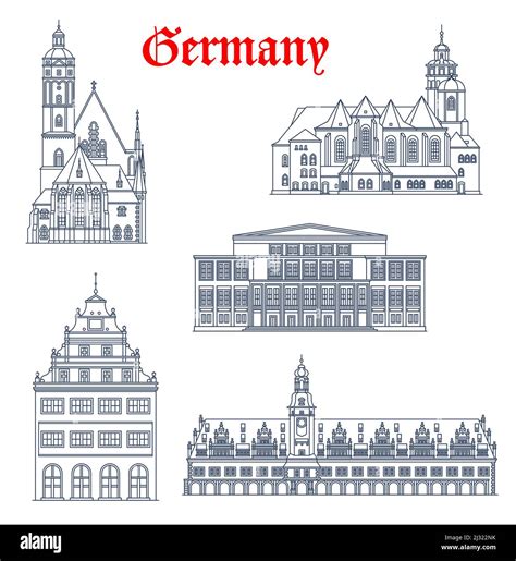 Germany, Leipzig architecture buildings and houses, vector travel landmarks. German Leipzig ...