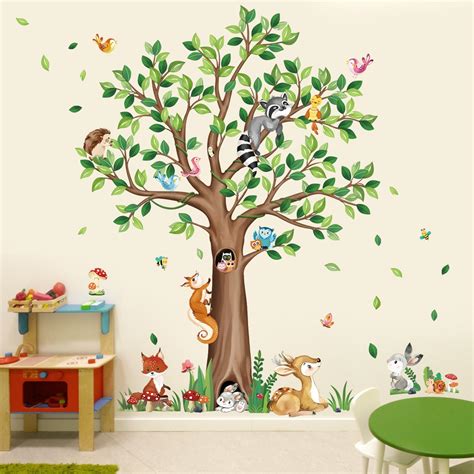 HALLOBO XXL Wandsticker Wandtattoo Kinderzimmer Wald Tierbrücke Tier