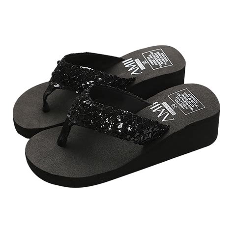 Lovskoo Women S Slippers Summer Open Toe Flip Flops Trendy Sequin