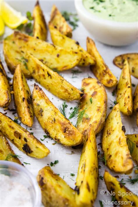 Crispy Baked Greek Potato Wedges With Whipped Herbed Feta No Spoon Necessary