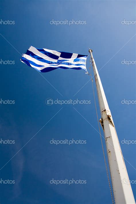 Waving Flag of Greece on the blue sky background — Stock Photo ...