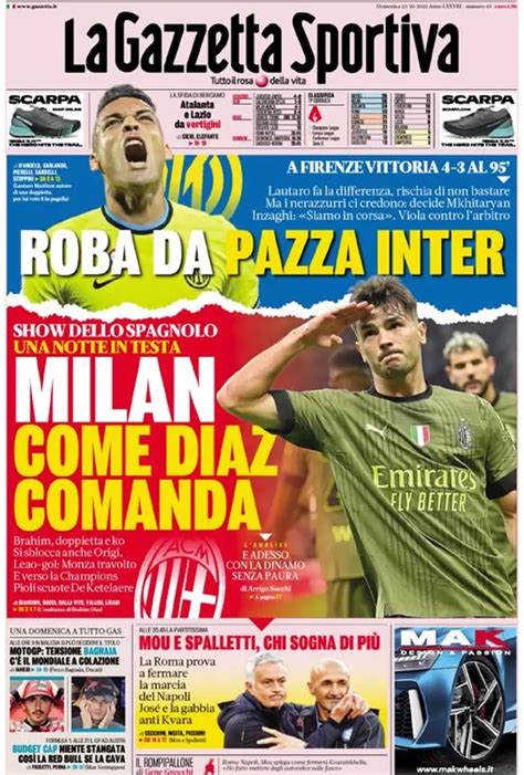 Ottobre Le Prime Pagine Dei Giornali Sportivi