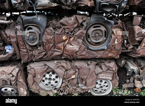 Scrapped Cars Crushed Stock Photo Alamy