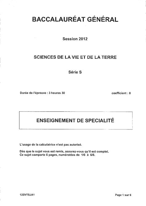 Bac S Svt Sp Cialit Asie Sujet Alloschool