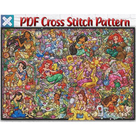 Disney Princess Cross Stitch Pattern / Stained Glass Princes | Inspire ...