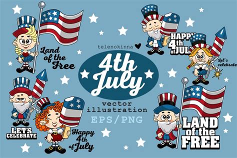 Cartoon People Celebrate 4th Of July Vector Clipart