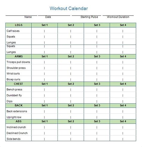 Printable Worksheet Mbf Workout Calendar