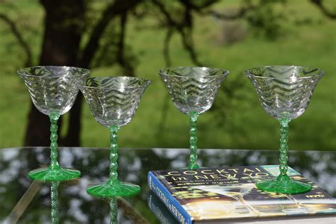 Vintage Green Uranium Cocktail Martini Glasses Tiffin Franciscan