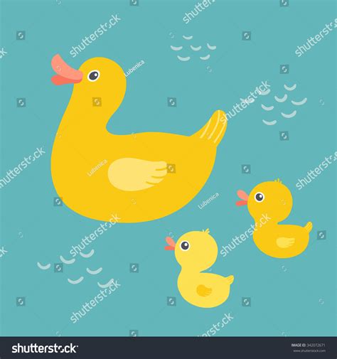 Cartoon Mother Duck Swimming Pond Ducklings Stock Vector Royalty Free