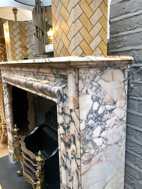 Th Century French Bolection Breche Violette Marble Fireplace Mantel