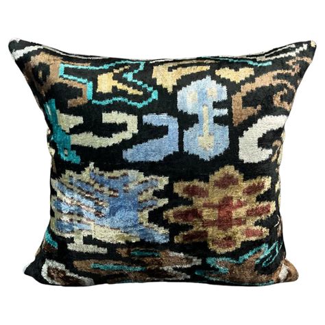 Blue And Brown Velvet Silk Ikat Pillow Cover For Sale At 1stdibs