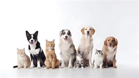 Un Grupo De Perros Y Gatos Están Alineados En Fila Foto Premium