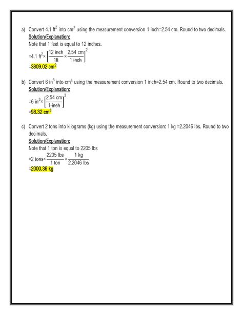 Solved A Convert 4 1 Ft 2 Into Cm 2 Using The Measurement