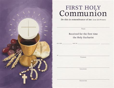 Printable First Holy Communion Certificate Template Printable Form