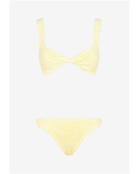 Hunza G Synthetic Juno Crinkle Knit Bikini Set In Yellow Lyst Canada