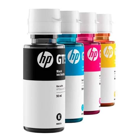 Kit Garrafa De Tinta Gt Original Hp Preto Amarelo Magenta E Ciano