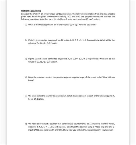 Solved Problem 4 10 Points Consider The 74193 4 Bit Chegg