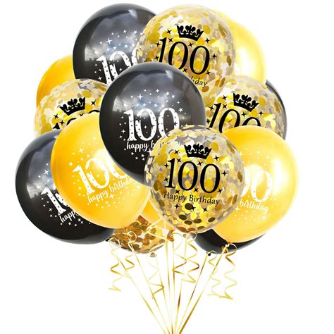 Buy 100th Birthday Balloons Latex Confetti Balloon Gold And Black 100th